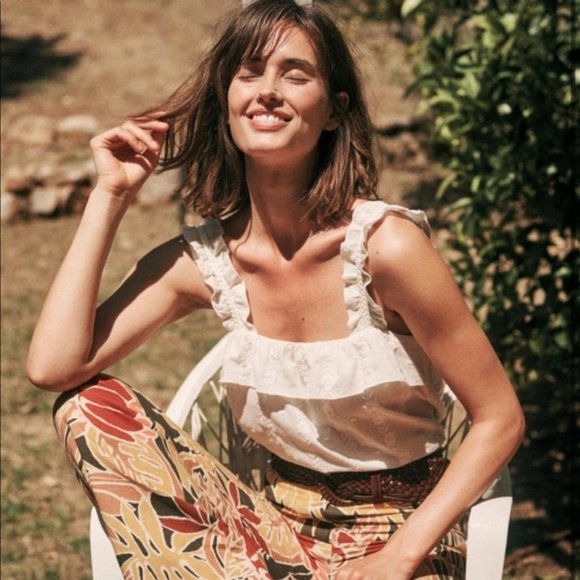 Sezane Tops - Sezane Paris Hermine Blouse Top White Floral Embroidered Cotton
